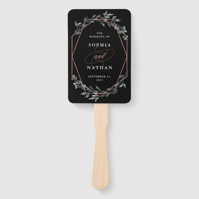 Éventail Geo Black vert | Mariage or Rose (Devant)