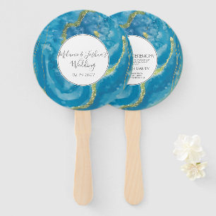 Éventail Géodes d'agate modernes Cristal Bleu Or Mariage Ro