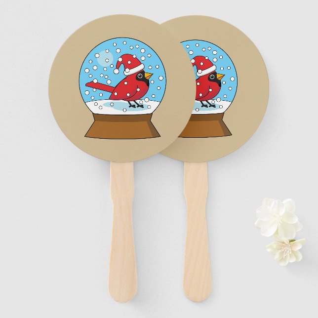 Éventail Globe des neiges avec cardinal rouge mignon (Devant et derrière)