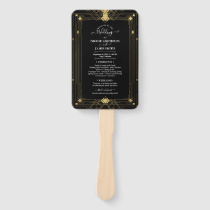 Éventail Gold Black Deco Glam Roaring 20's Wedding Program