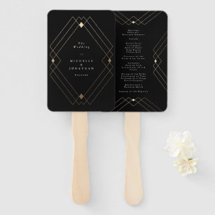 Éventail Gold Diamond noir Géométrique Mariage Gatsby