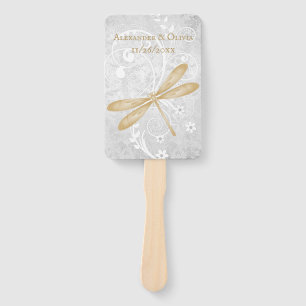 Éventail Gold Dragonfly Wedding Favor Hand Fan