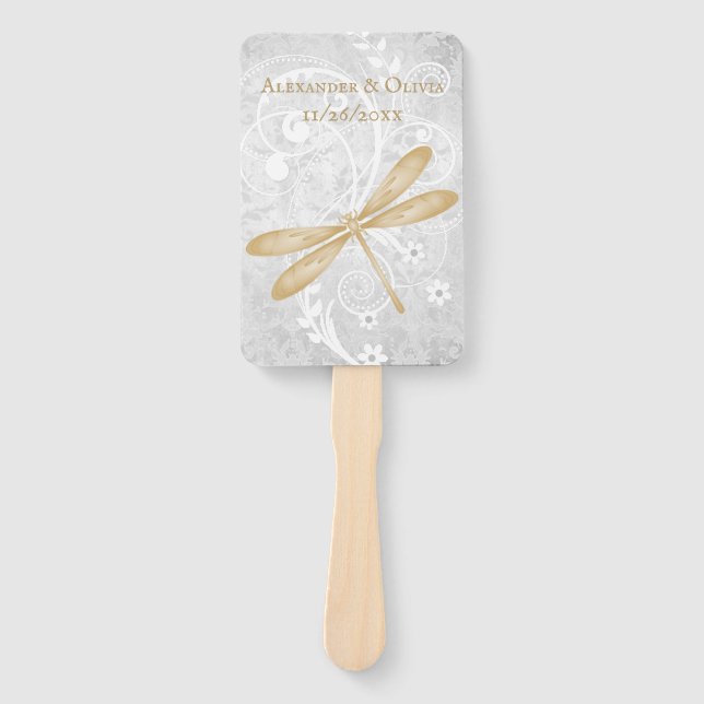 Éventail Gold Dragonfly Wedding Favor Hand Fan (Devant)