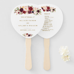 Éventail Gold Marsala Fleurs Boho Wedding Programme Fans