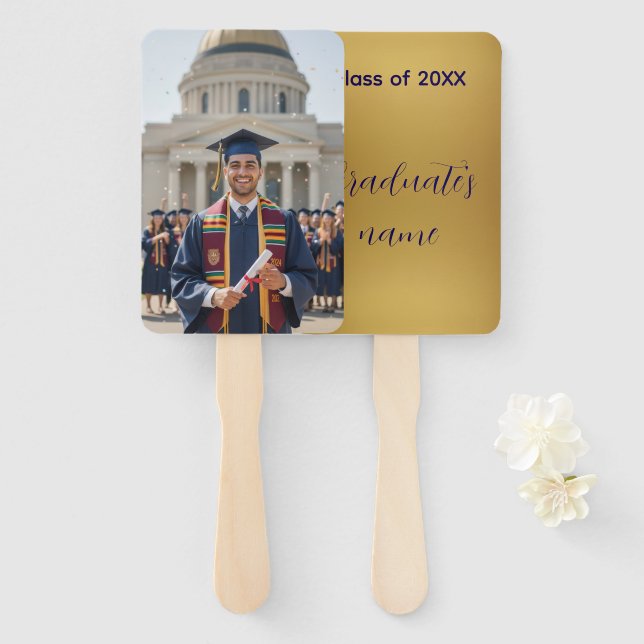 Éventail Gold Photo Personalized Graduation Fan (Devant et derrière)