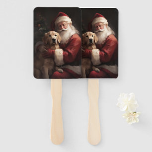 Éventail Golden Retriever avec le Père Noël Noël