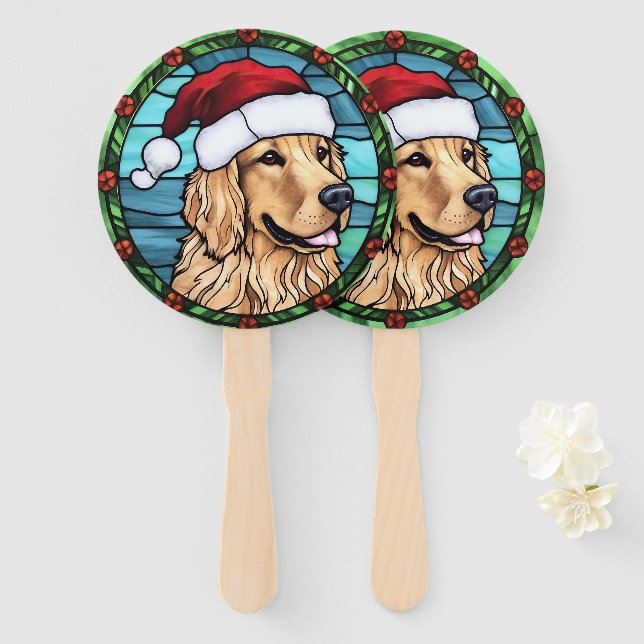 Éventail Golden Retriever Stainverre Noël (Devant et derrière)