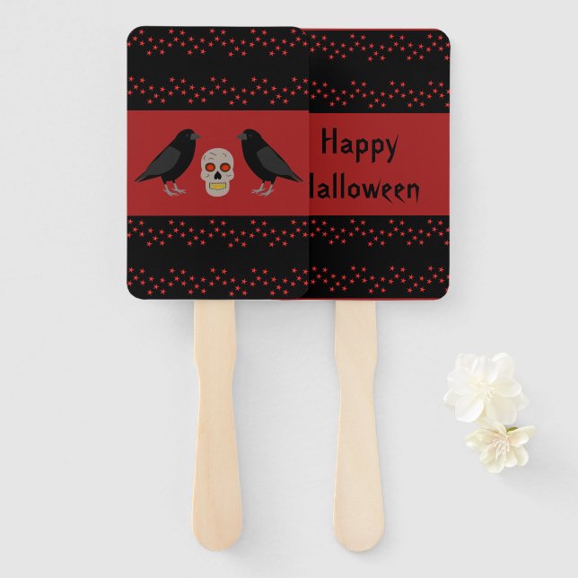 Éventail Gothique crâne et gardien Ravens Halloween Custom (Devant et derrière)