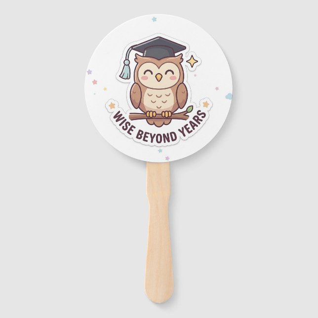 Éventail Graduation Cap Owl Wise Beyond Years" Illustration (Devant)