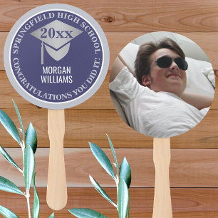 Éventail Graduation Marine Blue Silver Photo Félicitations