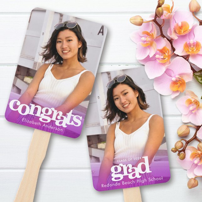 Éventail Graduation photo simple moderne violet gardien (Créateur téléchargé)