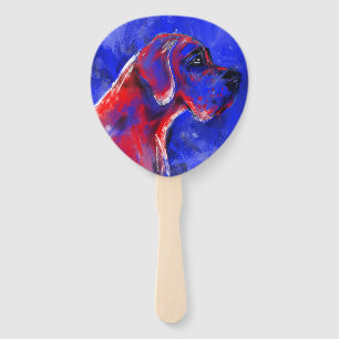 Éventail Grand Danois en bleu et rouge