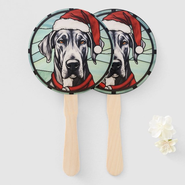 Éventail Grand Danois Vitrail de Noël (Devant et derrière)