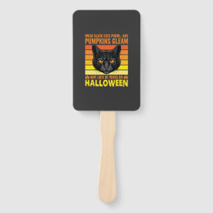 Éventail Graphisme de citrouille vintage Halloween chat noi