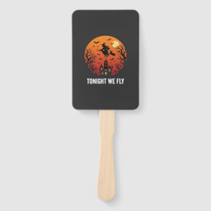Éventail Graphisme de sorcière d'Halloween volant la nuit_1