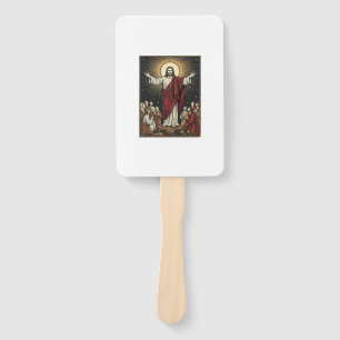 Éventail Gravure chrétienne de gloire radieuse de Jésus vin