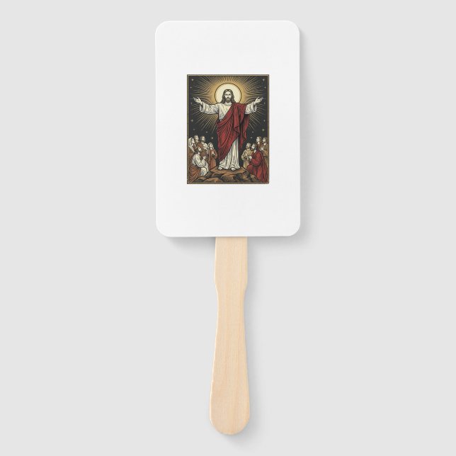 Éventail Gravure chrétienne de gloire radieuse de Jésus vin (Devant)