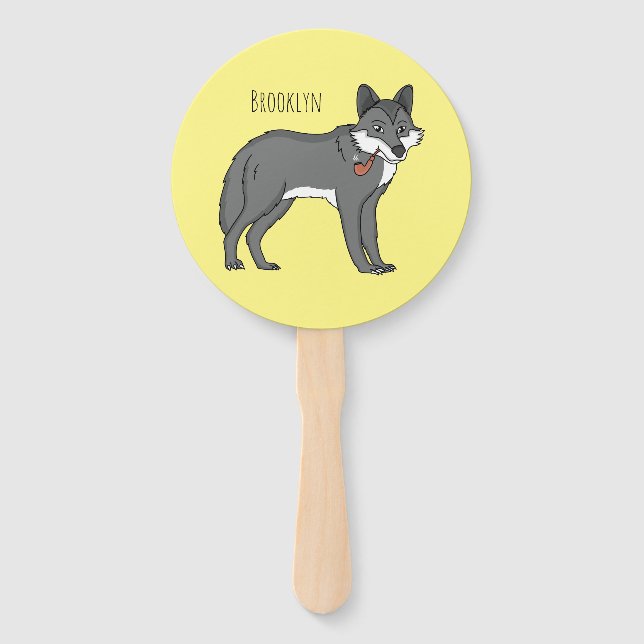 Éventail Gray wolf with pipe cartoon (Devant)