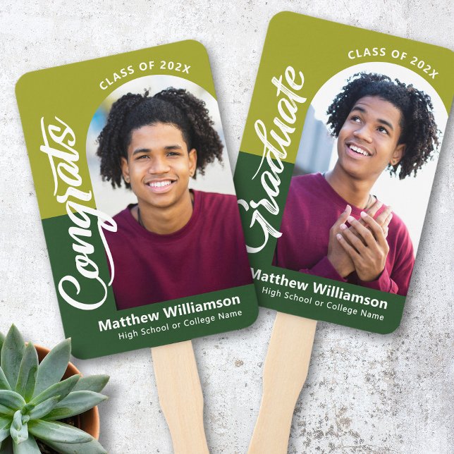 Éventail Green Congrats Grad 2 Photo Arche Bold Script Retr (Créateur téléchargé)