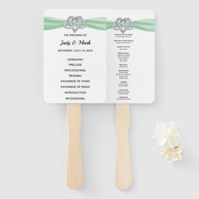 Éventail Green Infinity Coeur Wedt Programme Fans (Devant et derrière)