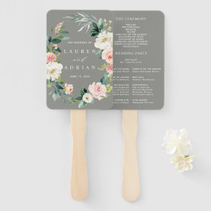 Éventail Gris Blush Floral Wreath Programme de mariage Vent