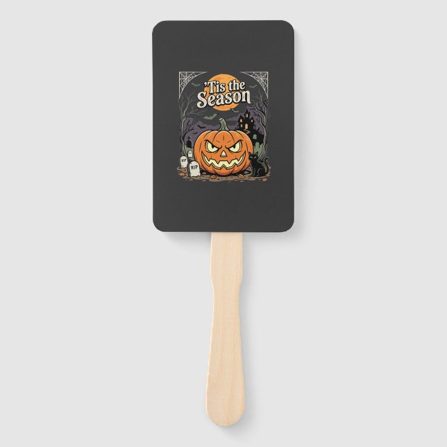 Éventail Halloween C'est la Saison Design de Chat Citrouill (Devant)