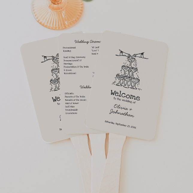 Éventail Hand Drawn Doodles Wedding Program (Créateur téléchargé)
