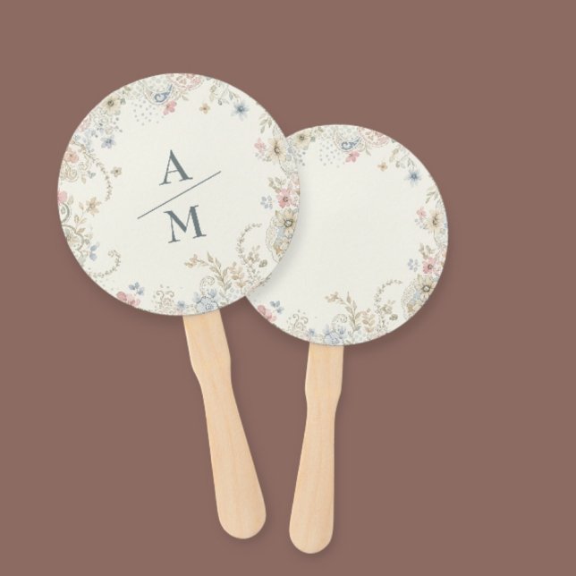 Éventail Hand Fan Custom Floral with Initials - Romantic (Créateur téléchargé)