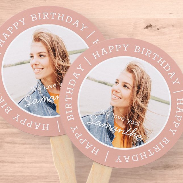 Éventail Happy Birthday Simple Preppy Modern Custom Photo (Créateur téléchargé)