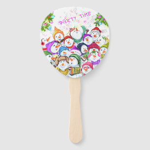 Éventail Happy Snowmans Christmas Party Hand Fan