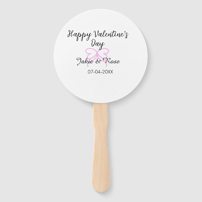 Éventail Happy Valentine's day pink heart bow name date sty (Devant)