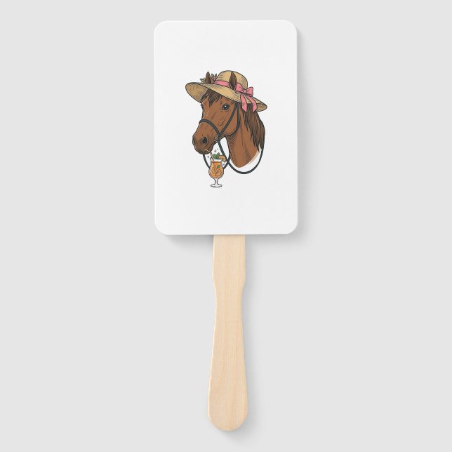 Éventail Illustration de chapeau d'été cocktail cheval vint (Devant)