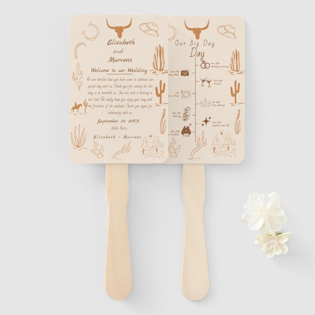 Éventail Illustration de cow-boy occidental boho  Chronolog (Devant et derrière)