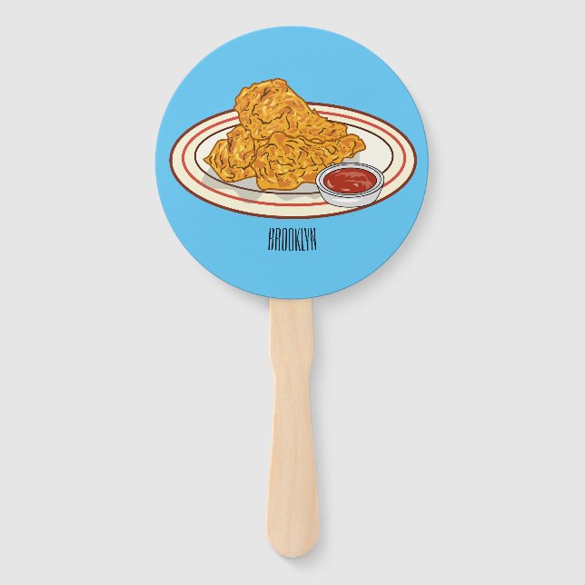 Éventail Illustration de dessin animé sur le poulet frit (Devant)