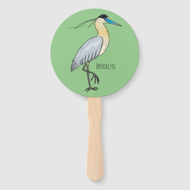 Éventail Illustration de dessin d'oiseau de héron plafonné (Devant)