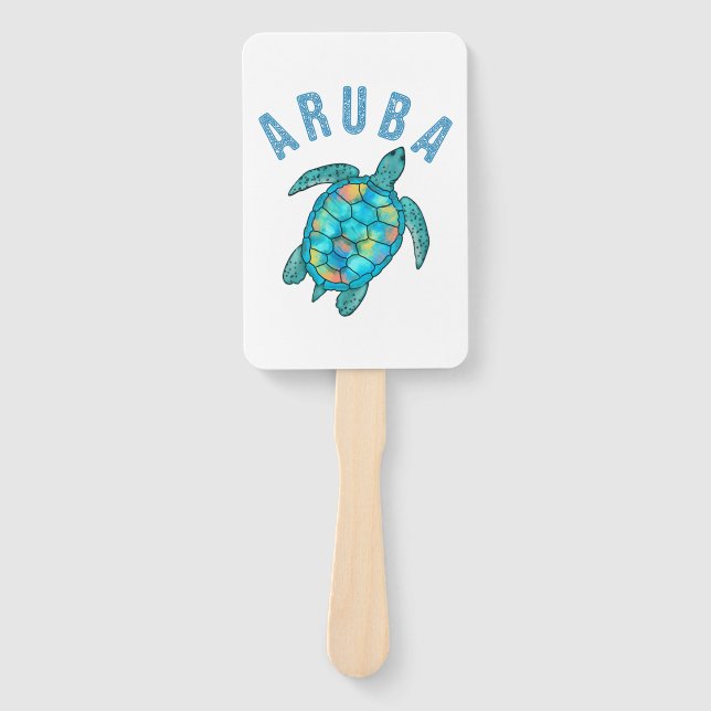 Éventail Illustration de la tortue de mer d'Aruba Beach (Devant)