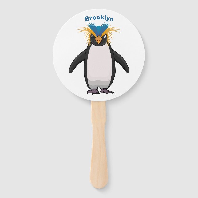 Éventail Illustration de mignon macaroni pingouin (Devant)