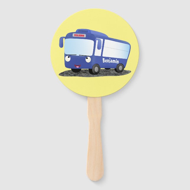 Éventail Illustration d'un bus moderne bleu mignon (Devant)