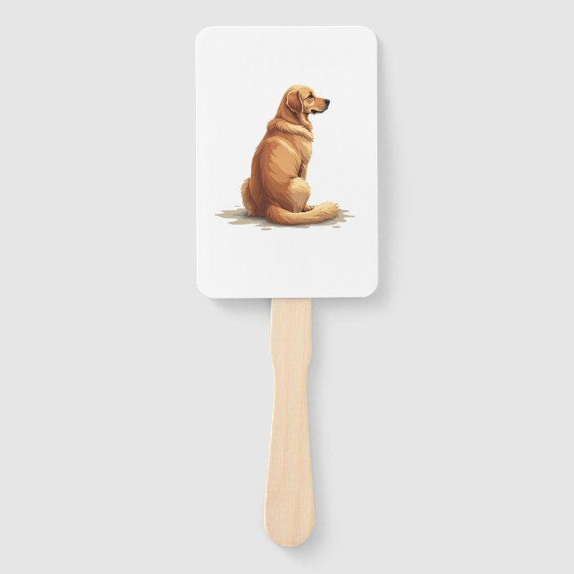 Éventail Illustration d'un Golden Retriever vu de dos pour  (Devant)