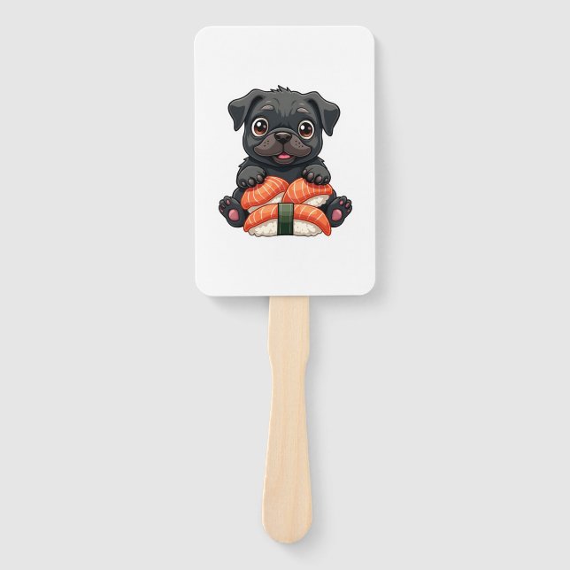 Éventail Illustration vectorielle de sushi de pug noir mign (Devant)