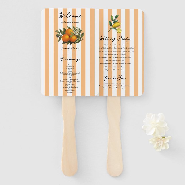 Éventail ItalieProgramme de mariage Citron Orange Méditerra (Devant et derrière)