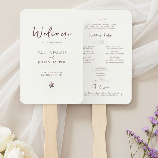 Éventail Ivory & Burgundy | Programme de mariage chic aux f (Créateur téléchargé)
