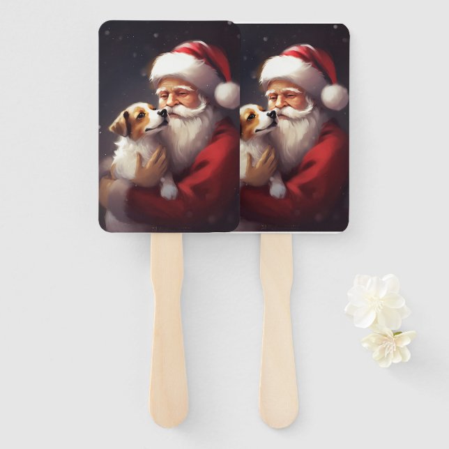 Éventail Jack Russell Avec Noël Festif Du Père Noël (Devant et derrière)