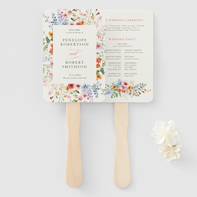 Éventail Jardin de mariage rustique de prairie printanière  (Devant et derrière)