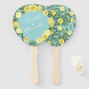 Éventail Jaune clair et Turquoise Aqua Rose Mariage Floral