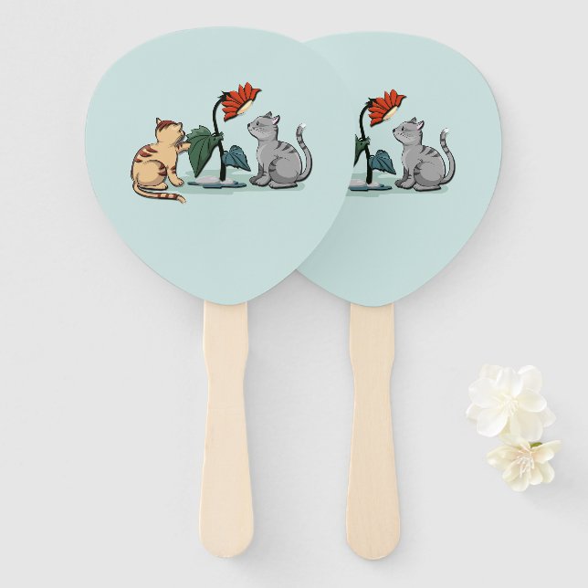 Éventail Jeu de fleurs de délice d'été de chatons (Devant et derrière)