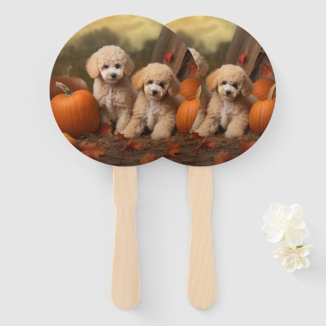 Éventail Joie d'automne chiot caniche citrouille (Devant et derrière)