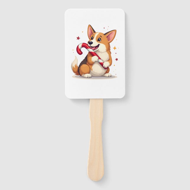 Éventail Joie de Corgi Candy Cane (Devant)