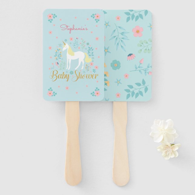 Éventail Joli Baby shower de Parties scintillant d'or Unico (Devant et derrière)