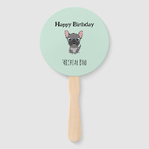 Éventail Joli chien pug gris joyeux anniversaire nom person